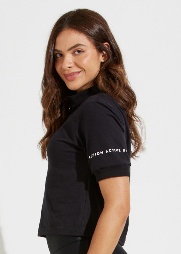 BLUSA CROPPED ALGODÃO COM ZÍPER SOLEIL PRETA