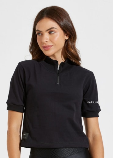 Produto BLUSA CROPPED ALGODÃO COM ZÍPER SOLEIL PRETA