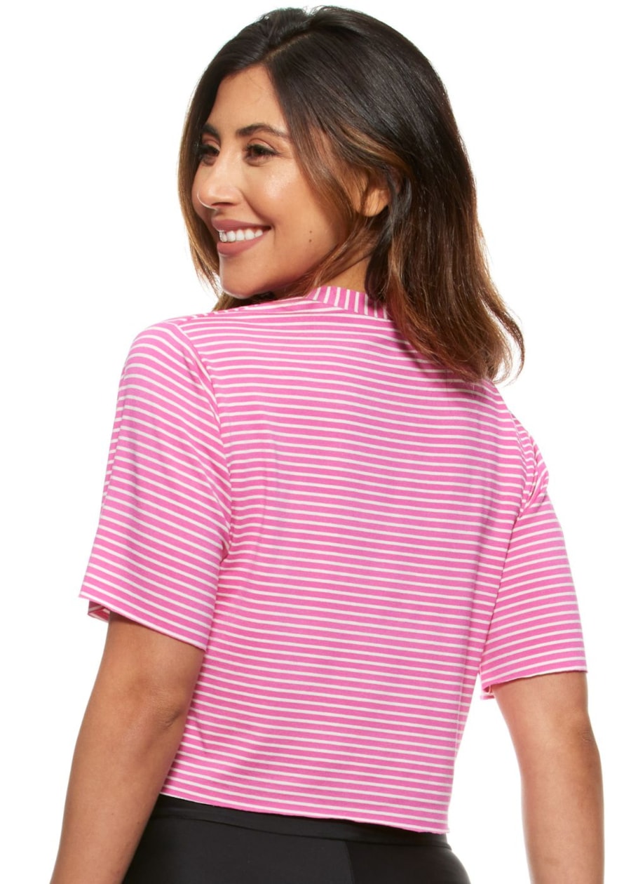 BLUSA CROPPED LISTRADA IMAGINE ROSA CEREJA