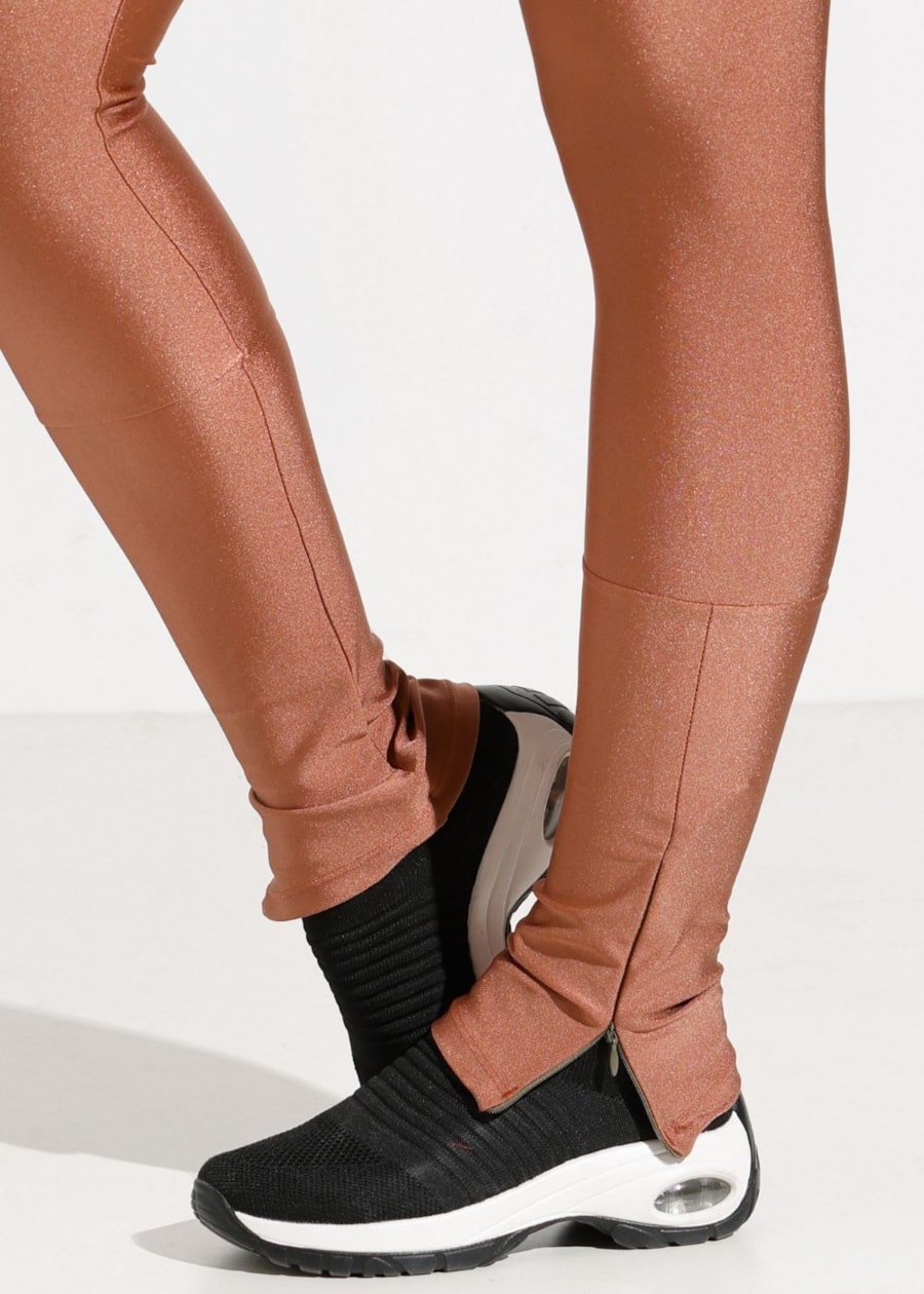 CALÇA HIGHT MARROM BRONZE COM ZÍPER NA BARRA