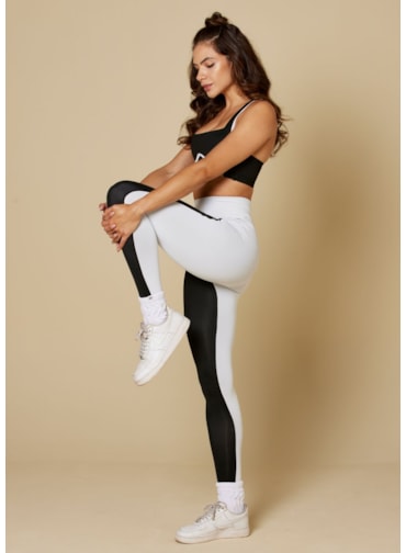 CALÇA LEGGING AMABLE BICOLOR BRANCO/PRETO