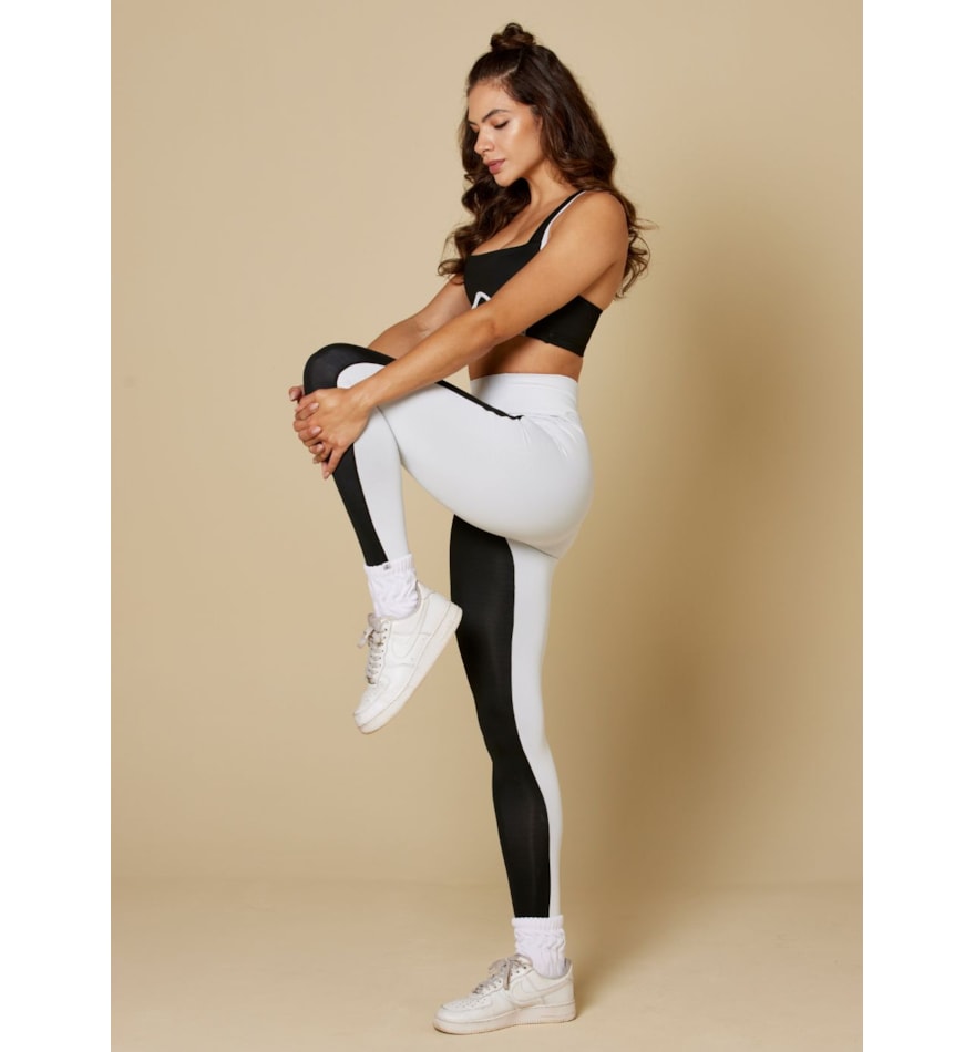 CALÇA LEGGING AMABLE BICOLOR BRANCO/PRETO