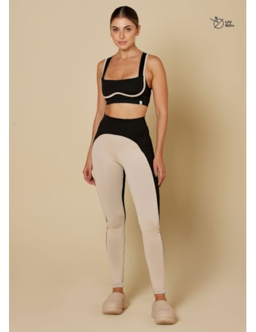 CALÇA LEGGING AMABLE BICOLOR PRETO/AREIA