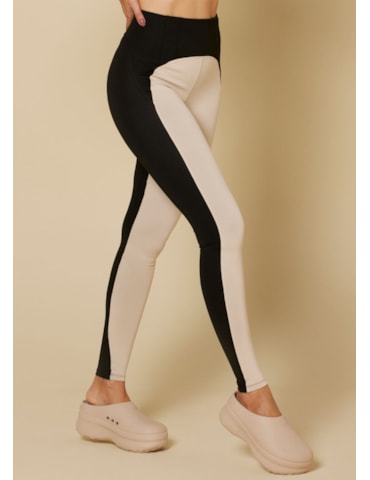 CALÇA LEGGING AMABLE BICOLOR PRETO/AREIA
