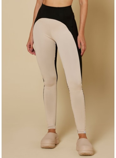 CALÇA LEGGING AMABLE BICOLOR PRETO/AREIA