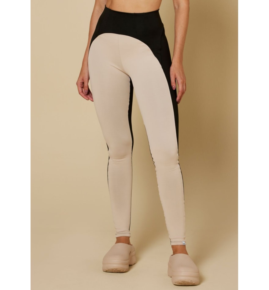 CALÇA LEGGING AMABLE BICOLOR PRETO/AREIA
