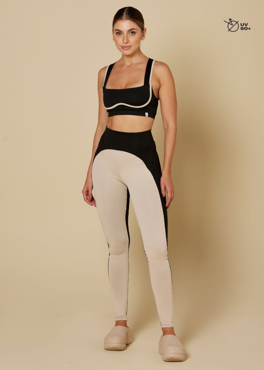 CALÇA LEGGING AMABLE BICOLOR PRETO/AREIA