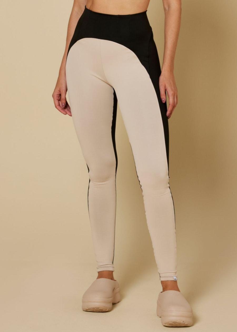 CALÇA LEGGING AMABLE BICOLOR PRETO/AREIA