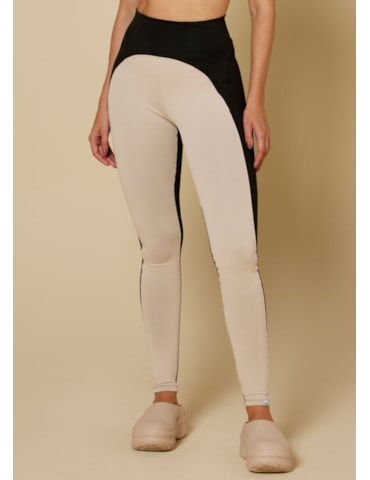 CALÇA LEGGING AMABLE BICOLOR PRETO/AREIA