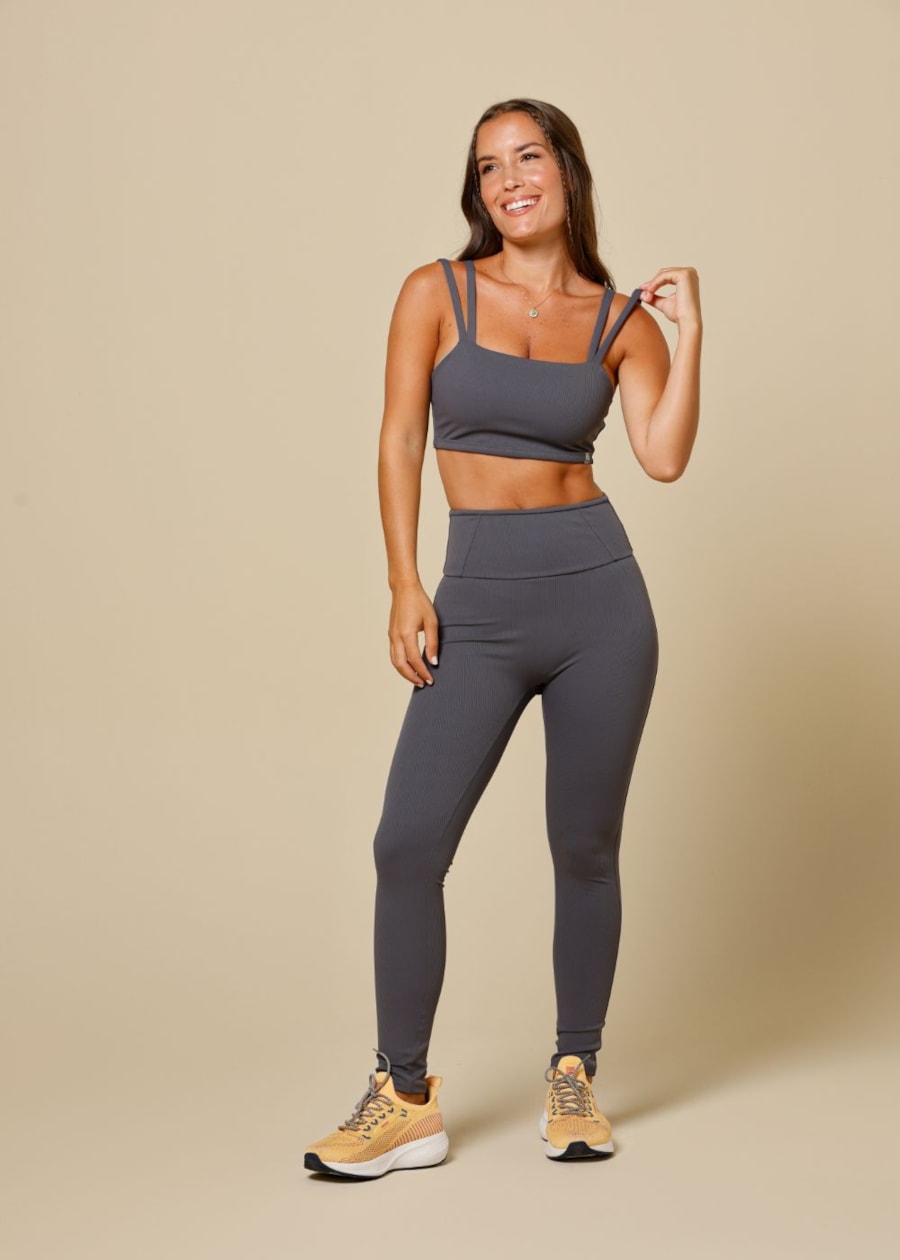 CALÇA LEGGING CANELADA MARÉ CINZA GRAFITE