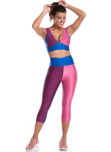 CALÇA LEGGING CAPRI OOPS! AZUL BIC / ROXO / ROSA