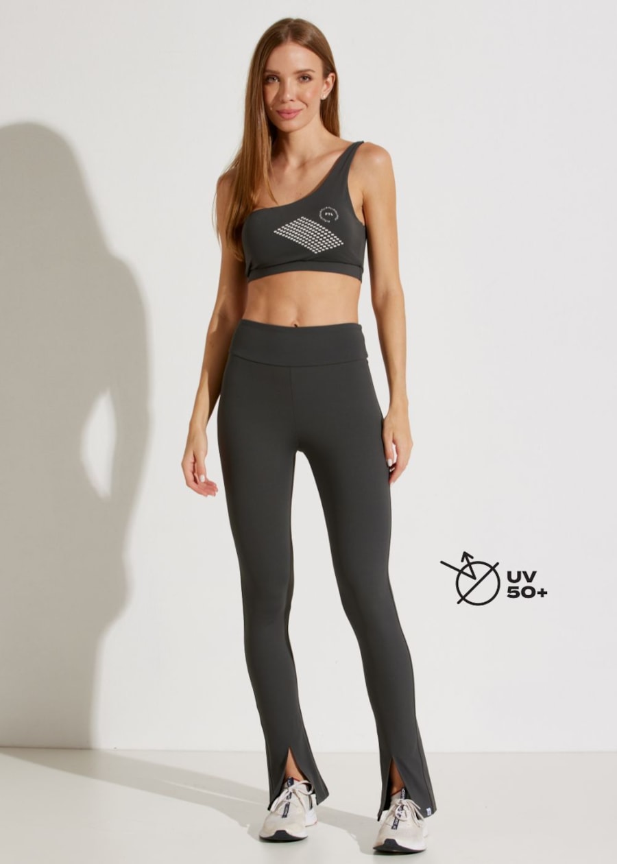 CALÇA LEGGING COM ABERTURA FRONTAL TENDANCE CINZA CHUMBO