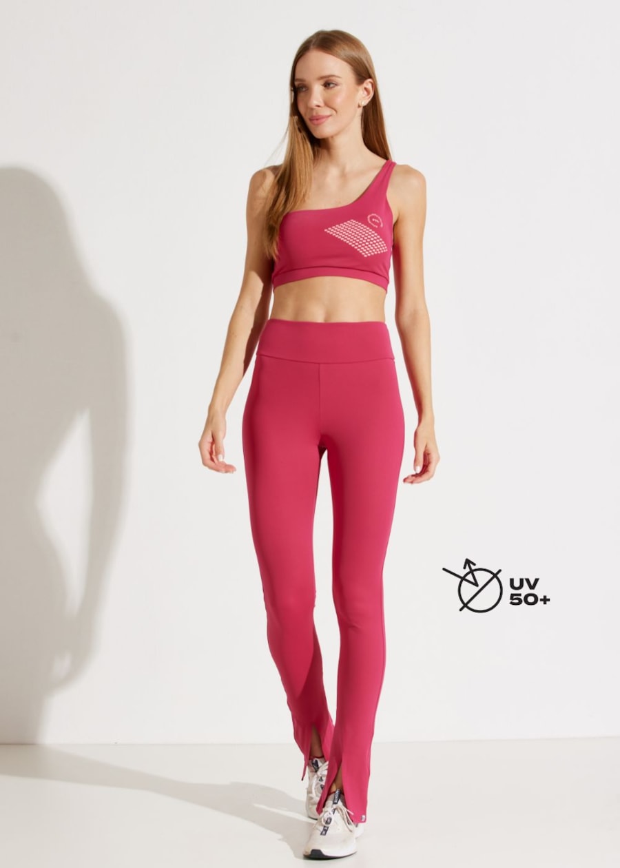 CALÇA LEGGING COM ABERTURA FRONTAL TENDANCE ROSA CEREJA