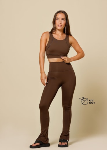 CALÇA LEGGING COM ZIPER LEBLON MARROM
