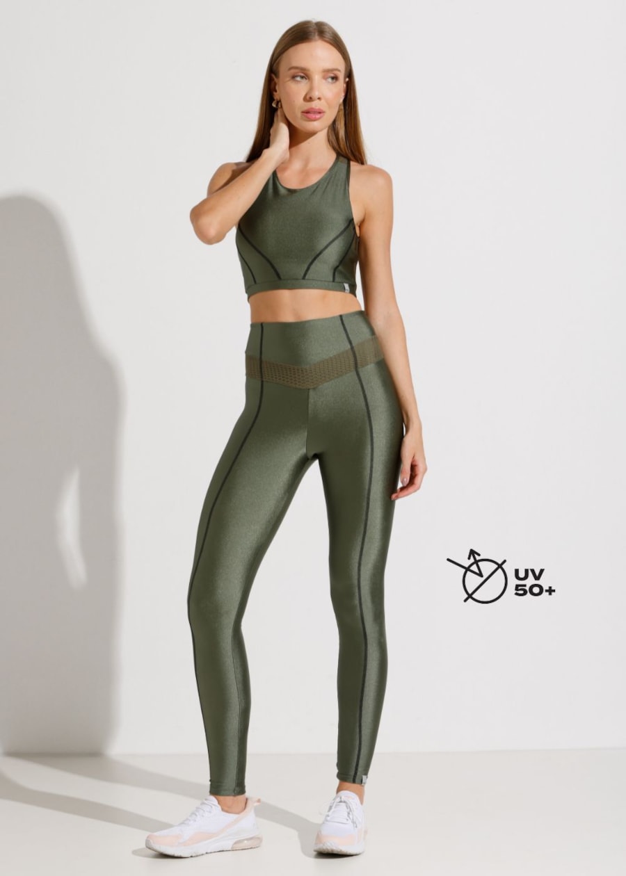 CALÇA LEGGING CORAGEM VERDE METÁLICO