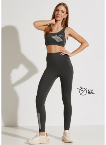 CALÇA LEGGING CÓS ALTO UNIQUÈ CINZA CHUMBO COM BOLSO