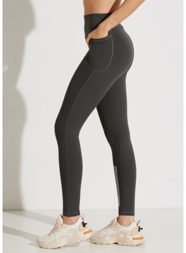 CALÇA LEGGING CÓS ALTO UNIQUÈ CINZA CHUMBO COM BOLSO