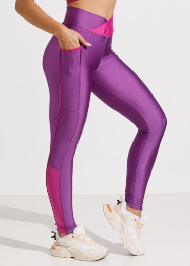 CALÇA LEGGING HEALTH ROXA COM CÓS CRUZADO