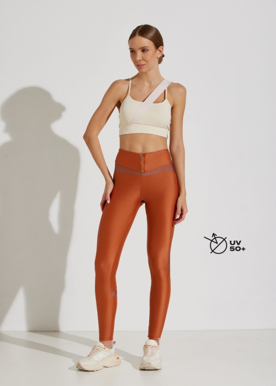 CALÇA LEGGING MONTARIA COM ZÍPER BELLE MARROM