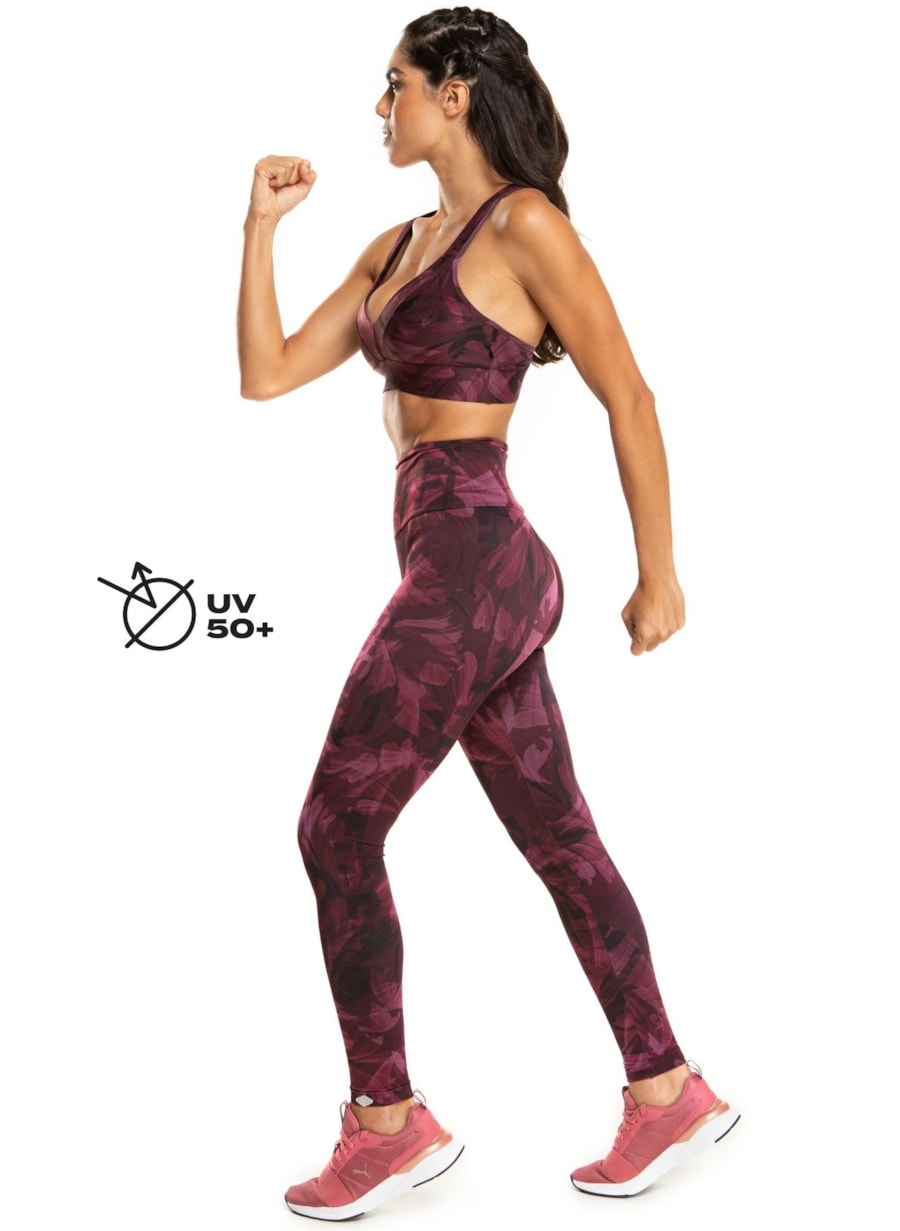 CALÇA LEGGING POSTER FLORAL BORDÔ