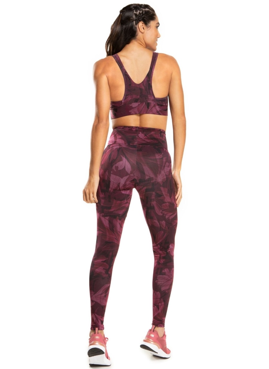CALÇA LEGGING POSTER FLORAL BORDÔ