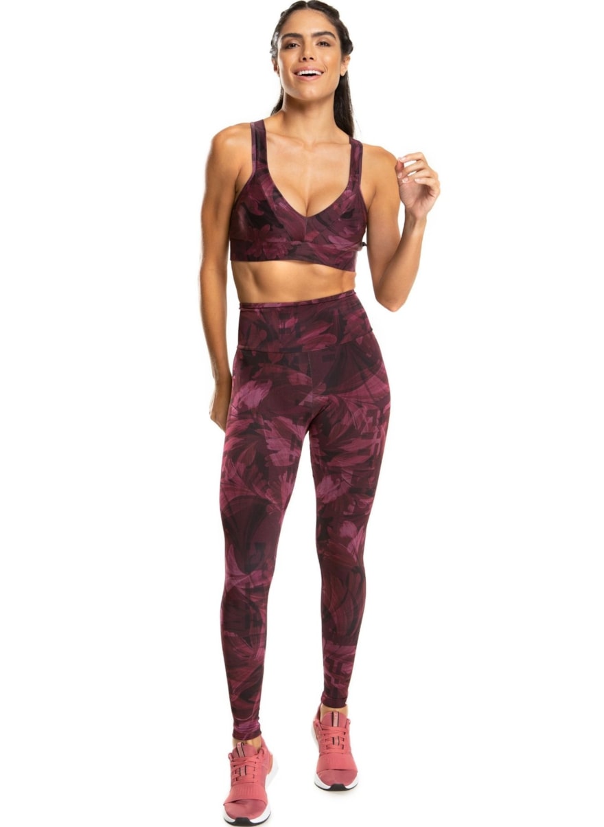 CALÇA LEGGING POSTER FLORAL BORDÔ