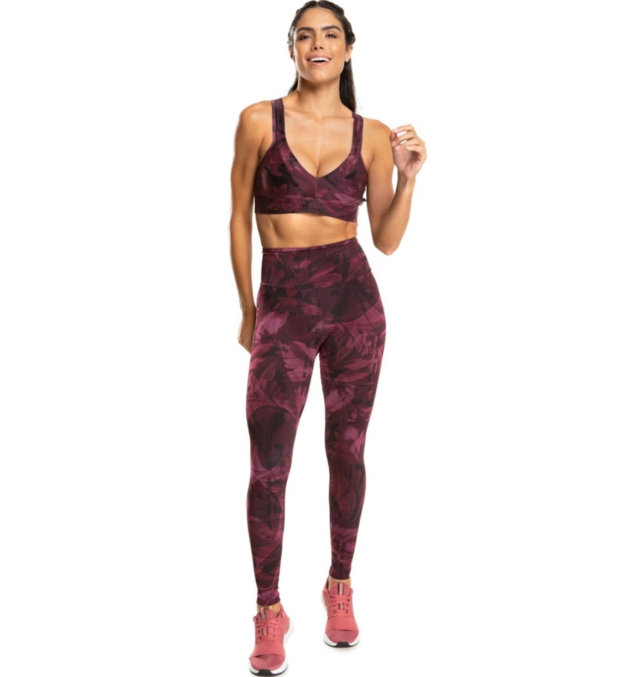 CALÇA LEGGING POSTER FLORAL BORDÔ CALÇA LEGGING POSTER FLORAL BORDÔ