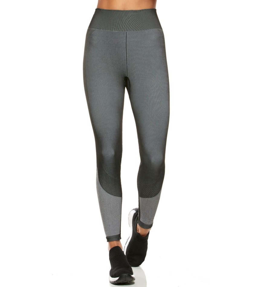 Legging fitness feminina preto com cós alto e detalhe em v seamless