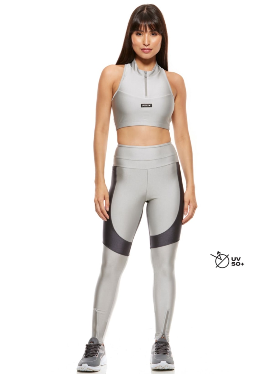 CALÇA LEGGING ZÍPER PRATA / GRAFITE