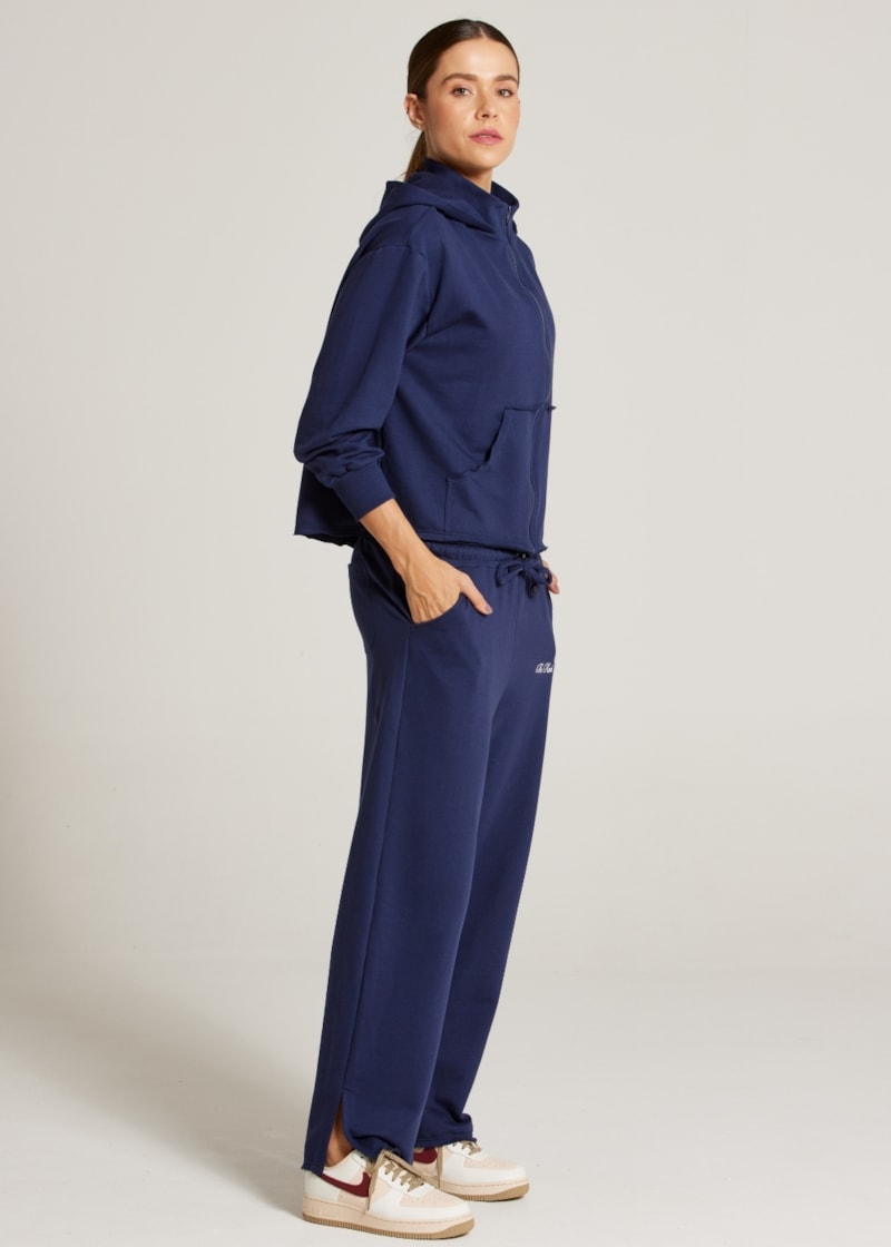 CALÇA MOLETOM WIDE SPORTY - MARINHO