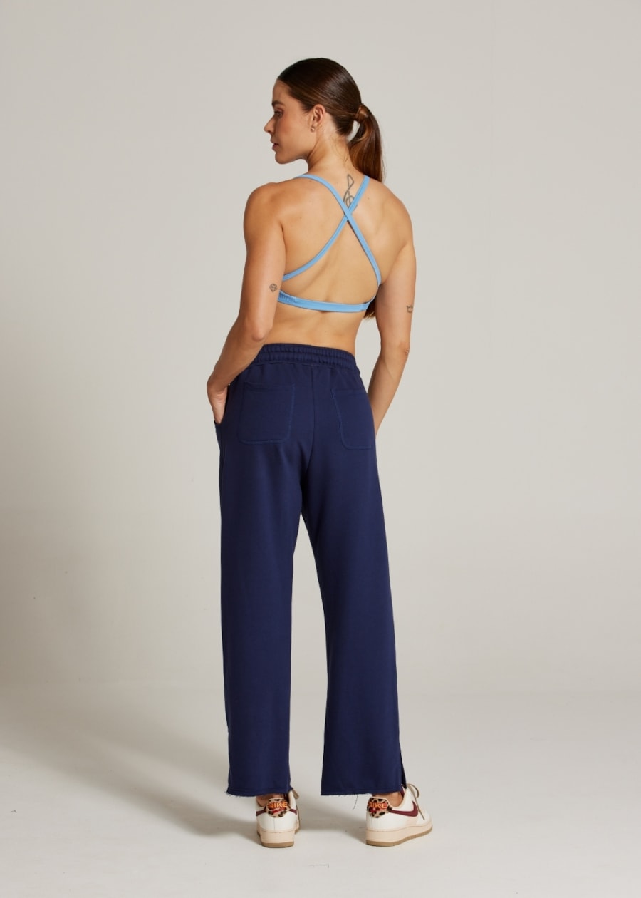 CALÇA MOLETOM WIDE SPORTY - MARINHO