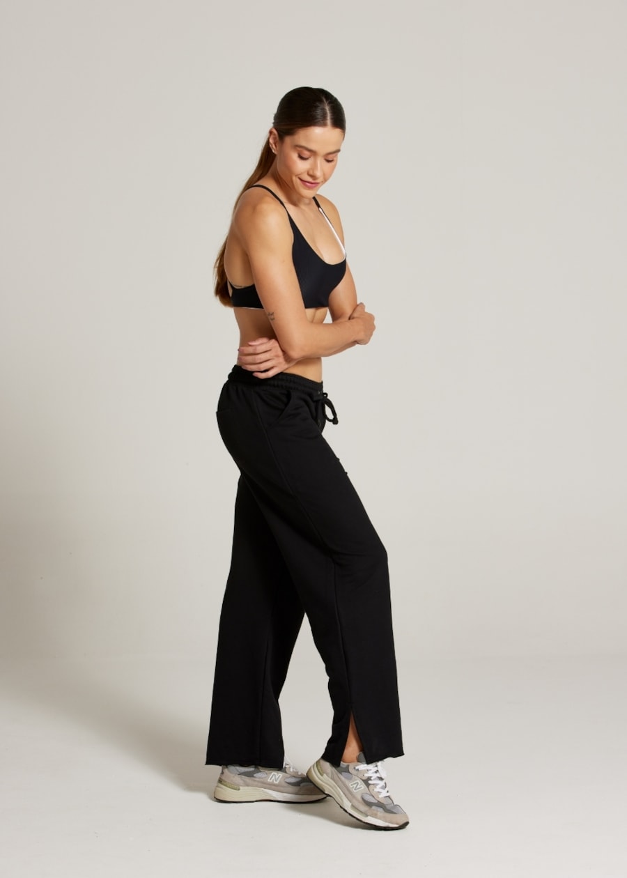 CALÇA MOLETOM WIDE SPORTY - PRETO