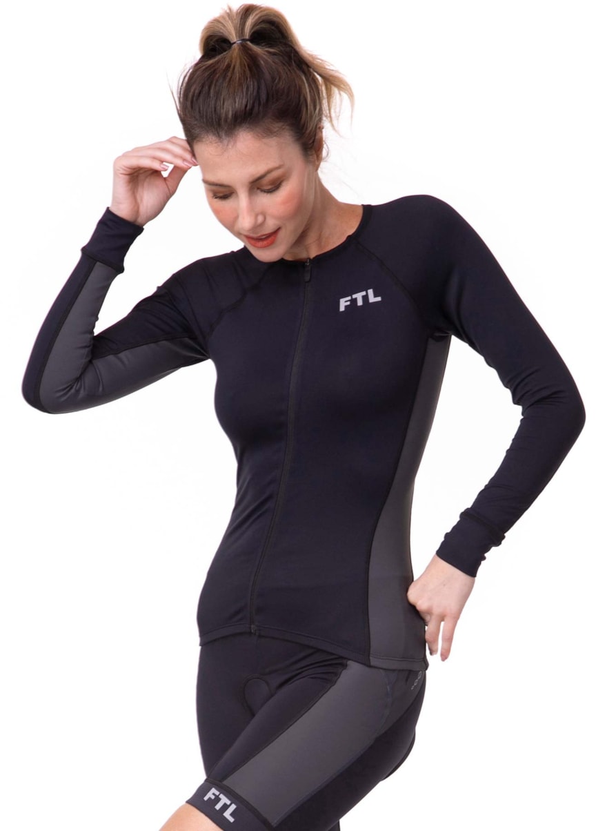 CAMISA MANGA LONGA CICLISMO PRETO / GRAFITE CAMISA MANGA LONGA CICLISMO PRETO / GRAFITE