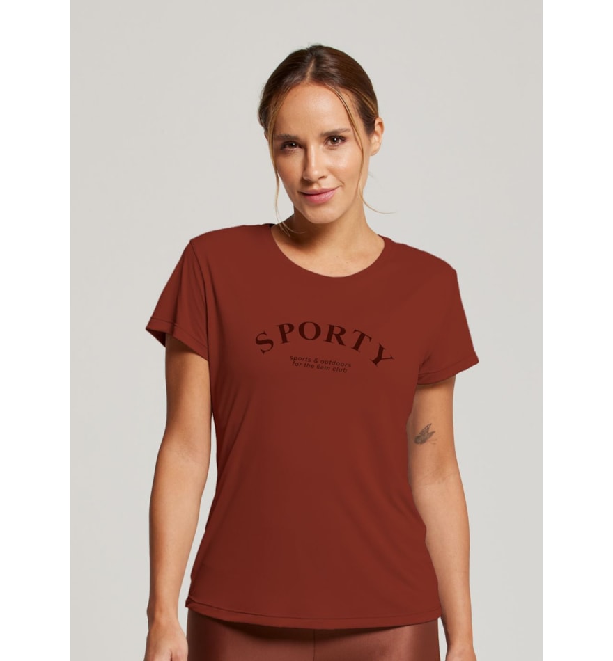 CAMISETA BABY LOOK DE POLIAMIDA AIR 6.AM CLUB MARROM CAMISETA BABY LOOK DE POLIAMIDA AIR 6.AM CLUB MARROM