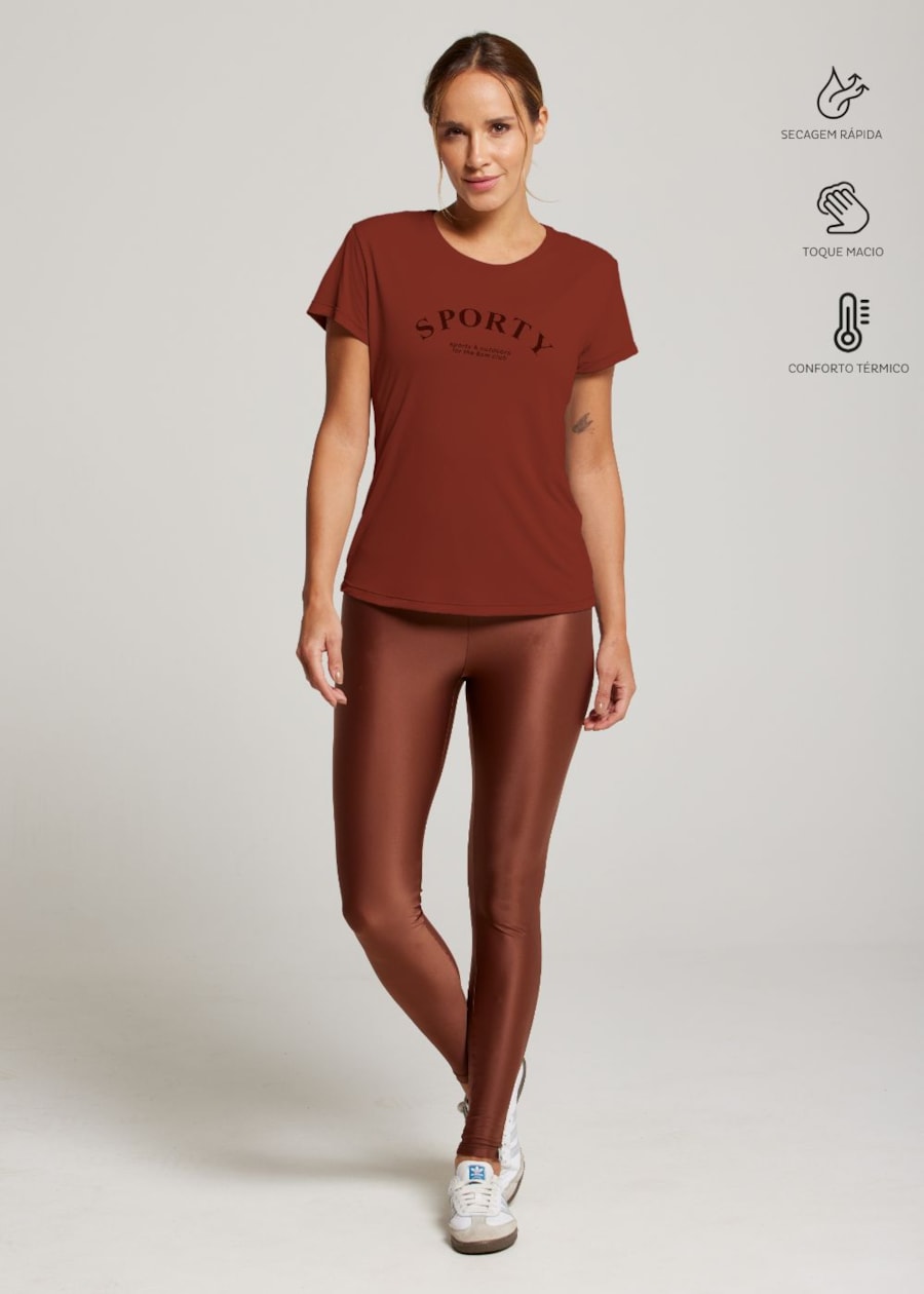 CAMISETA BABY LOOK DE POLIAMIDA AIR 6.AM CLUB MARROM