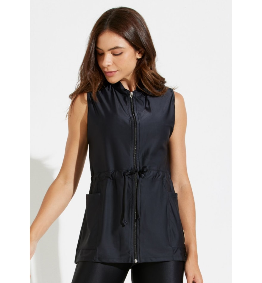 COLETE LONGO COM ZÍPER E BOLSOS BONJOUR PRETO COLETE LONGO COM ZÍPER E BOLSOS BONJOUR PRETO