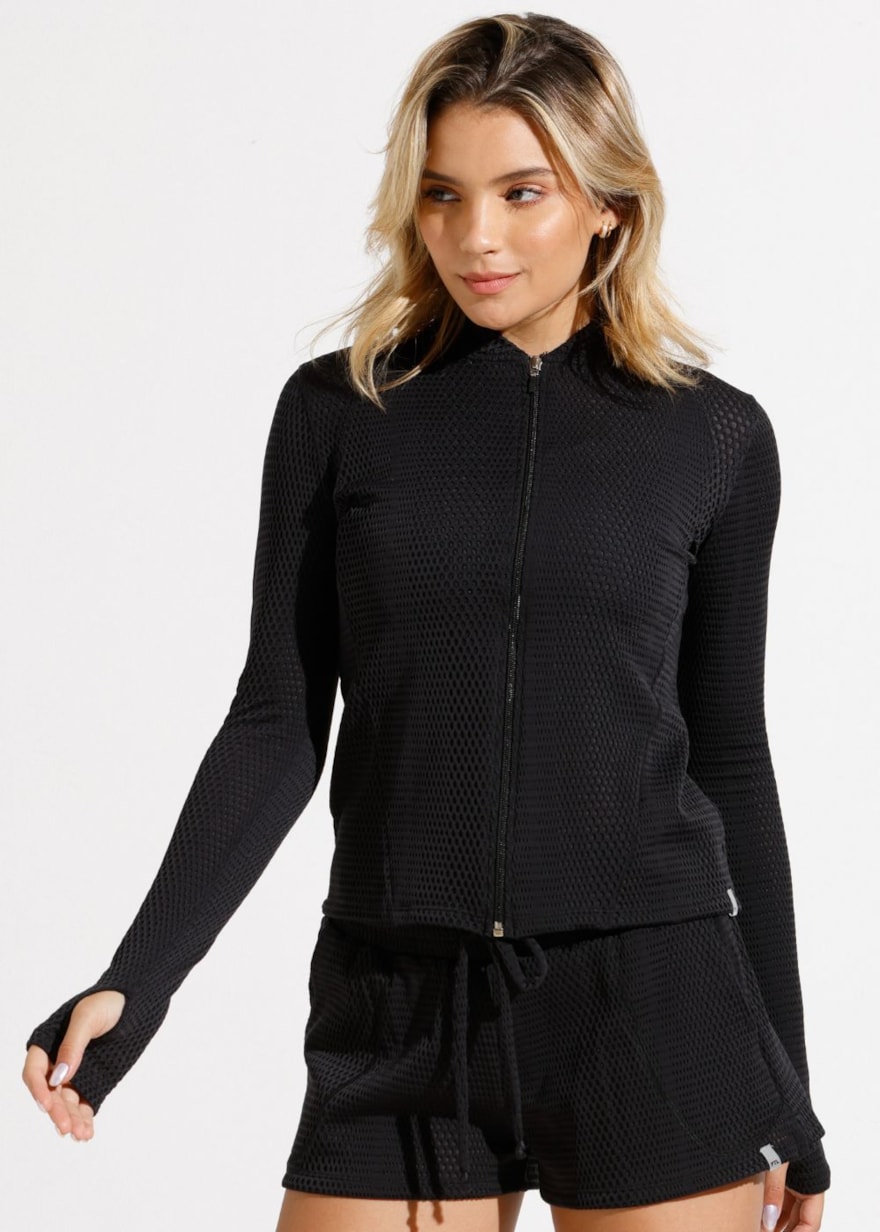 JAQUETA ESPORTIVA ROAD PRETA TEXTURIZADA