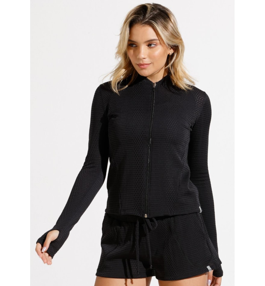 JAQUETA ESPORTIVA ROAD PRETA TEXTURIZADA JAQUETA ESPORTIVA ROAD PRETA TEXTURIZADA