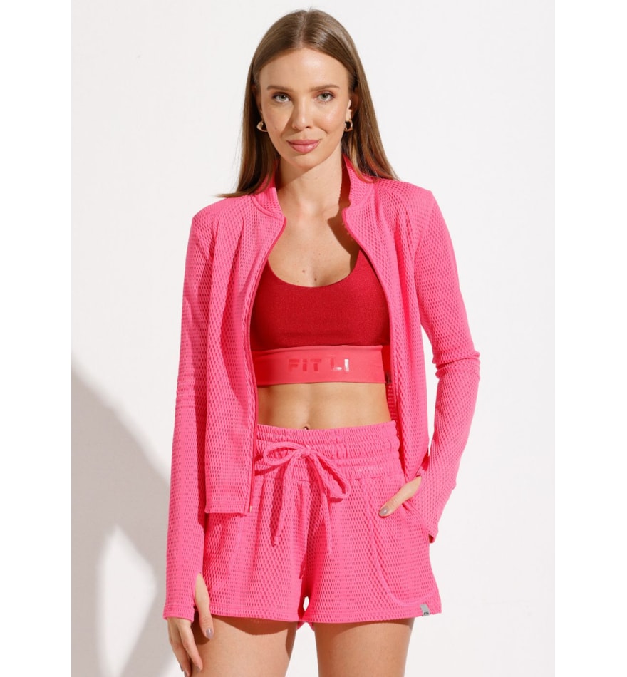 JAQUETA ESPORTIVA ROAD ROSA PINK TEXTURIZADA JAQUETA ESPORTIVA ROAD ROSA PINK TEXTURIZADA