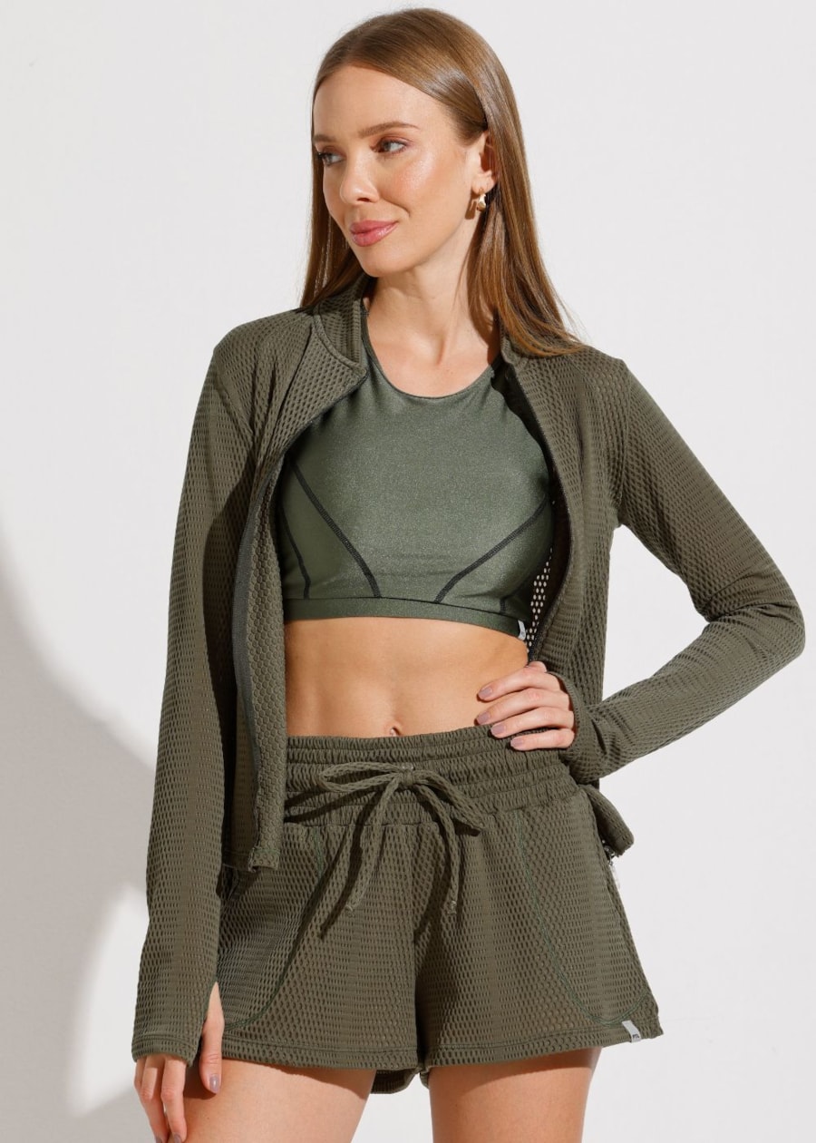 JAQUETA ESPORTIVA ROAD VERDE ESCURO TEXTURIZADA