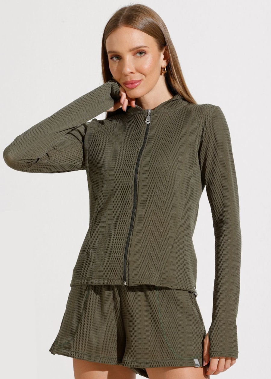 JAQUETA ESPORTIVA ROAD VERDE ESCURO TEXTURIZADA