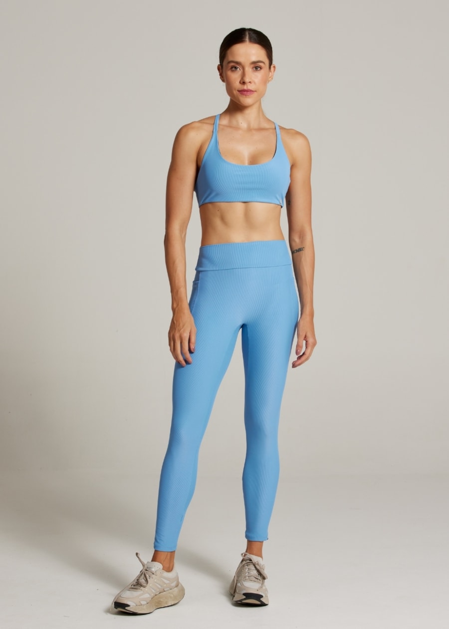 LEGGING CANELADA COM BOLSO LIVING TX - AZUL CELESTE