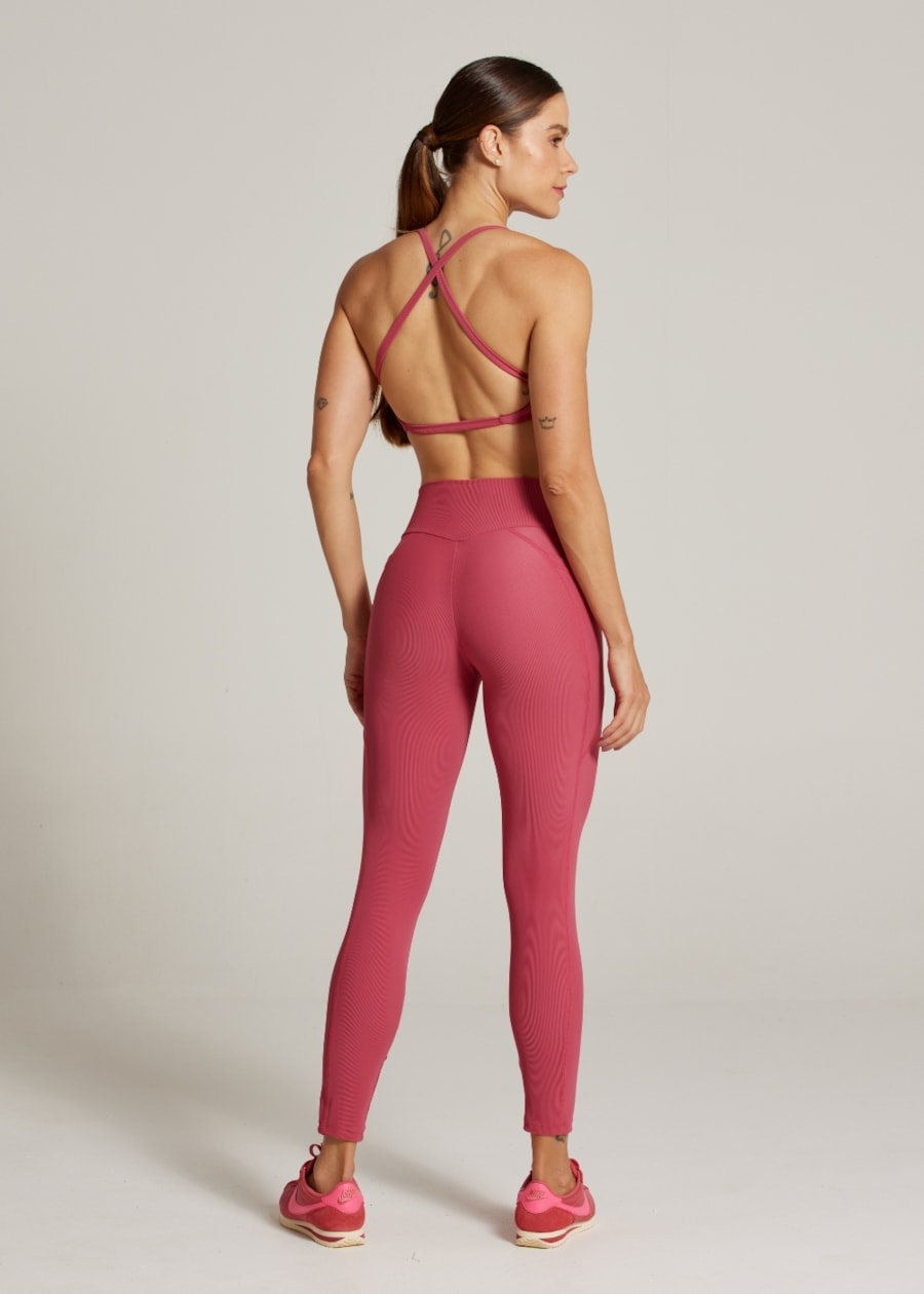 LEGGING CANELADA COM BOLSO LIVING TX - ROSA ESCURO