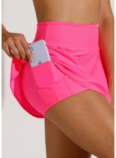 SAIA SHORT COM BOLSO FIT ROSA NEON