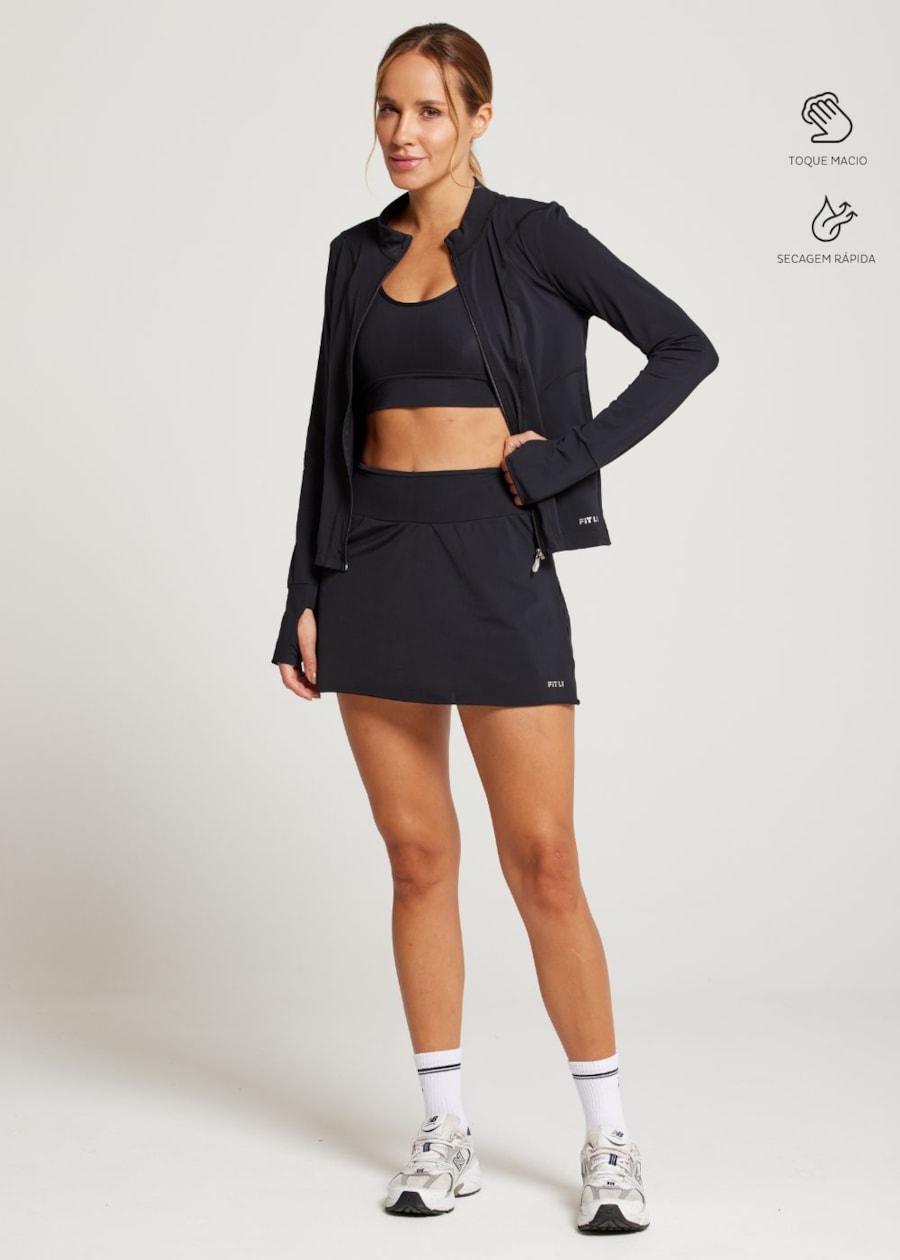 SAIA SHORT  ESPORTIVA WELNESS PRETA COM BOLSO