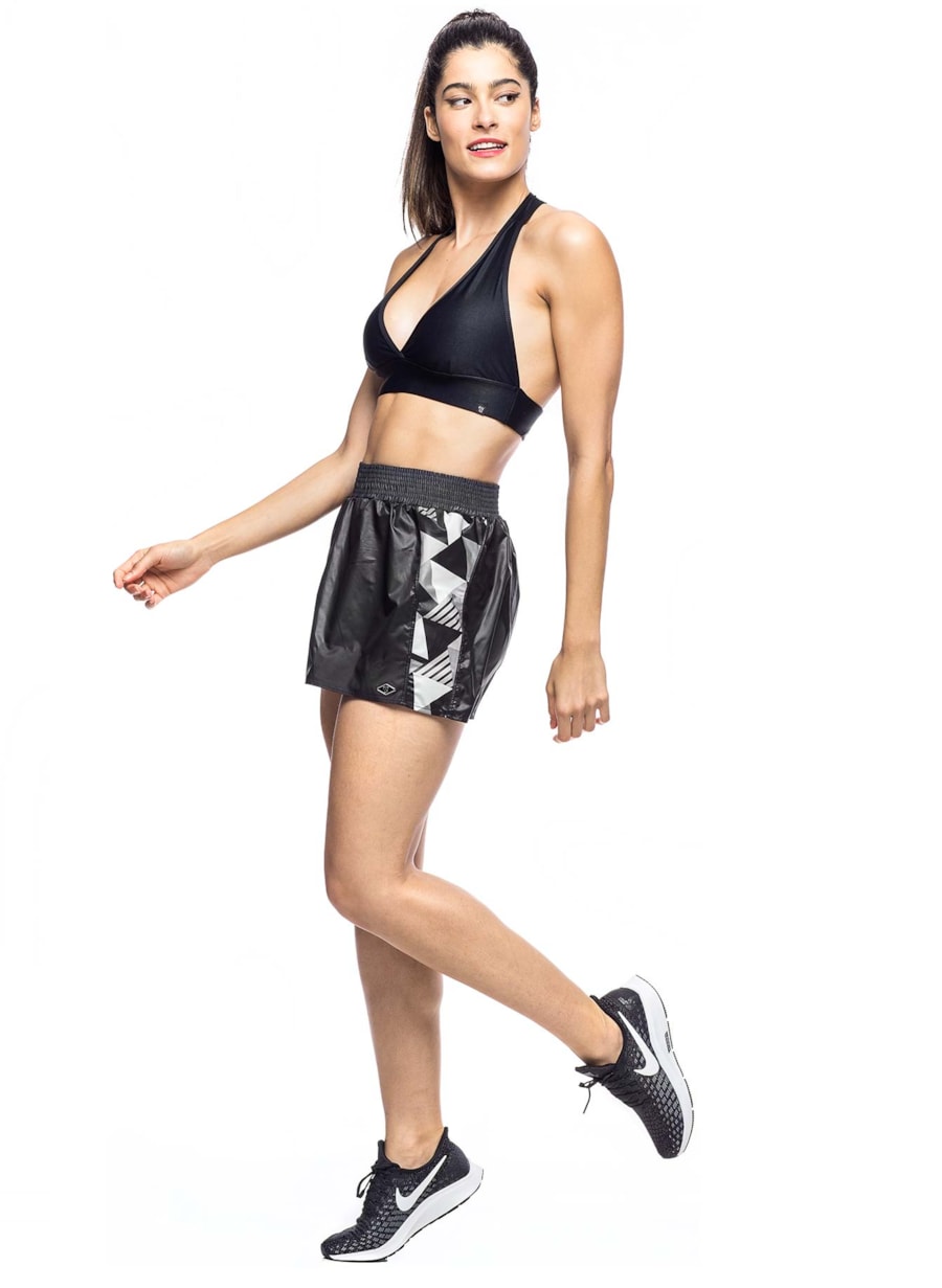 SAIA SHORT PRINT PRETO/ESTAMPA LOSANGO CINZA