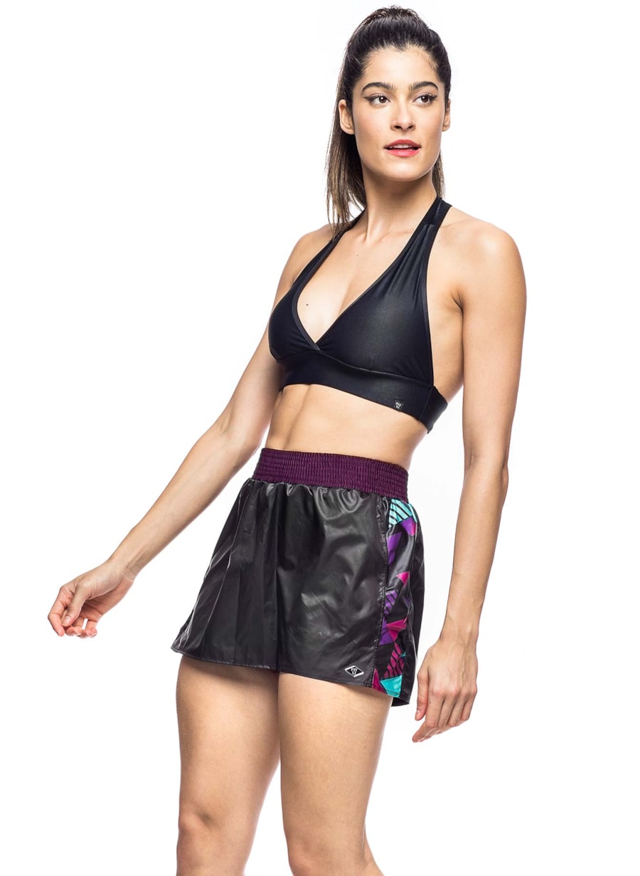 SAIA SHORT PRINT PRETO/ESTAMPA LOSANGO ROXO
