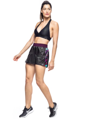 SAIA SHORT PRINT PRETO/ESTAMPA LOSANGO ROXO