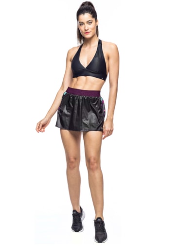 SAIA SHORT PRINT PRETO/ESTAMPA LOSANGO ROXO