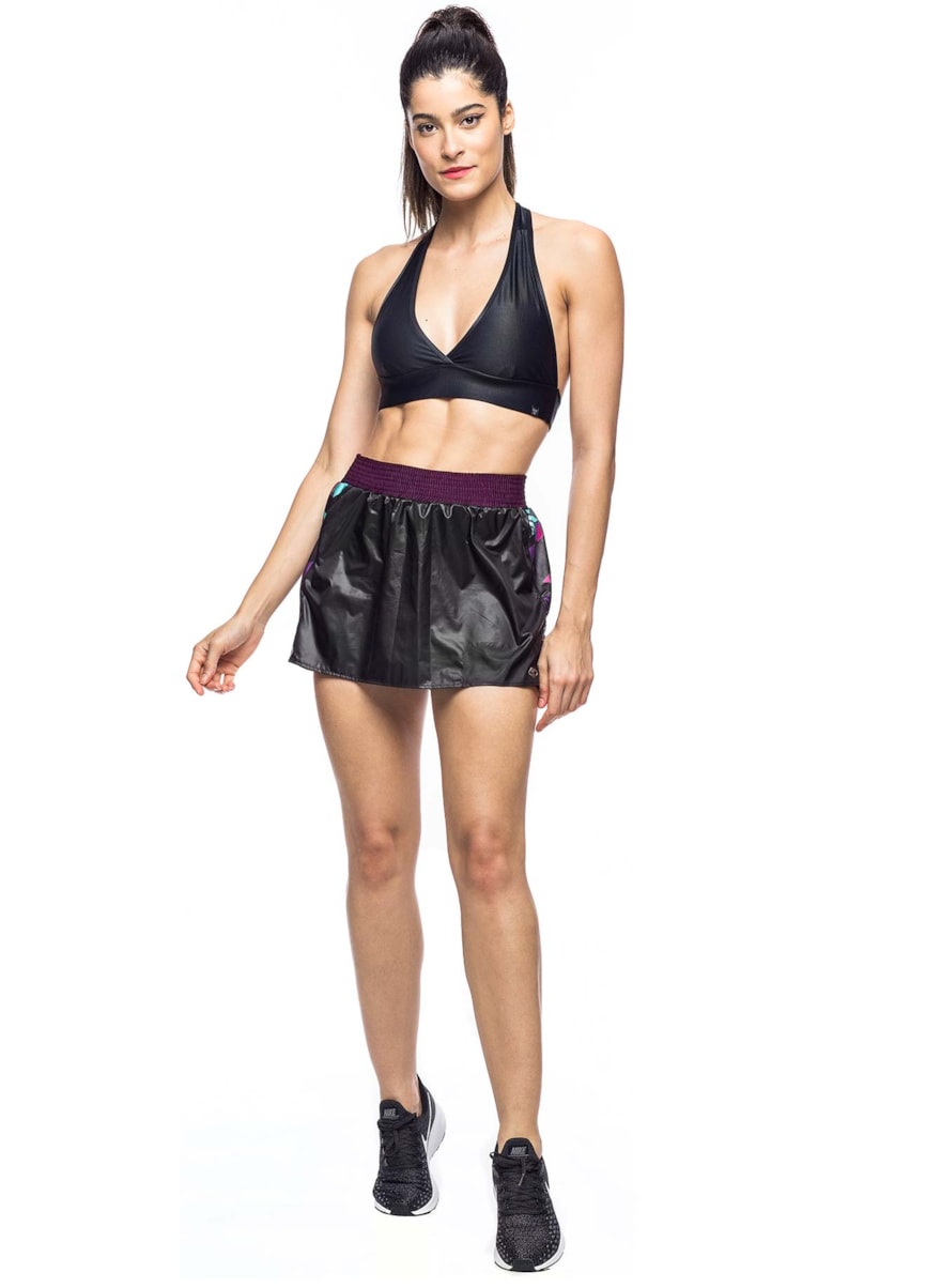 SAIA SHORT PRINT PRETO/ESTAMPA LOSANGO ROXO